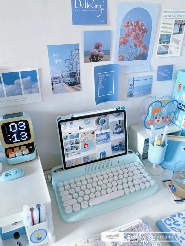 Blue desk setup